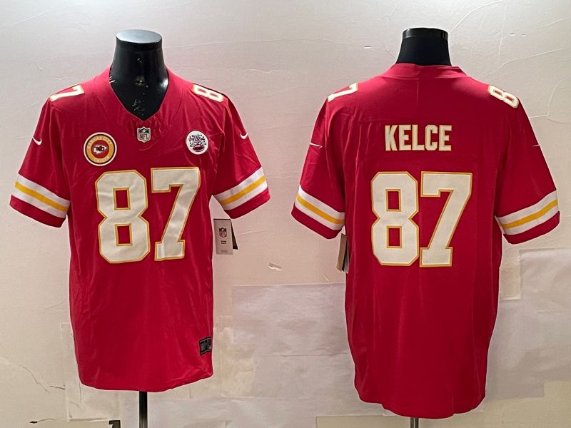 Men Kansas City Chiefs #87 Kelce Red Three generations 2025 Nike Vapor Limited NFL Jersey style 3->kansas city chiefs->NFL Jersey